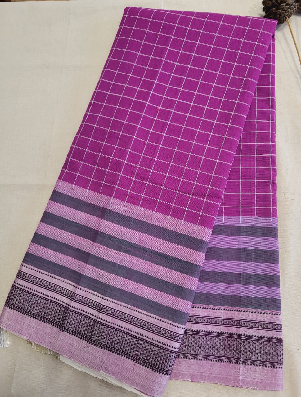 Pink Ilkal Cotton Saree Silk Pallu