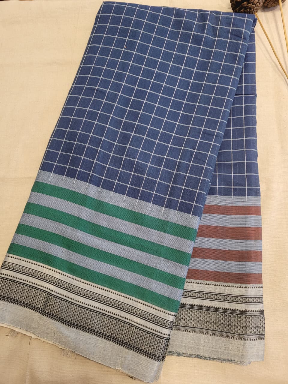 Blue4 Ilkal Cotton Saree Silk Pallu