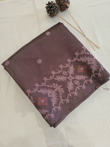 Coffee Pure Tussar Jamdani Saree