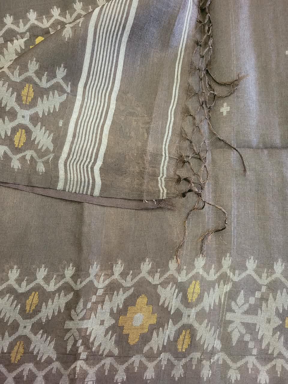 Brown Pure Tussar Jamdani Saree
