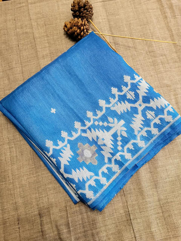 Blue Pure Tussar Jamdani Saree