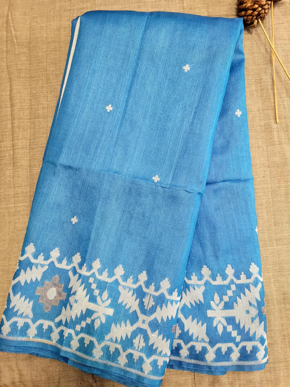 Blue Pure Tussar Jamdani Saree