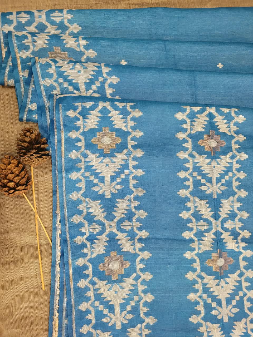 Blue Pure Tussar Jamdani Saree