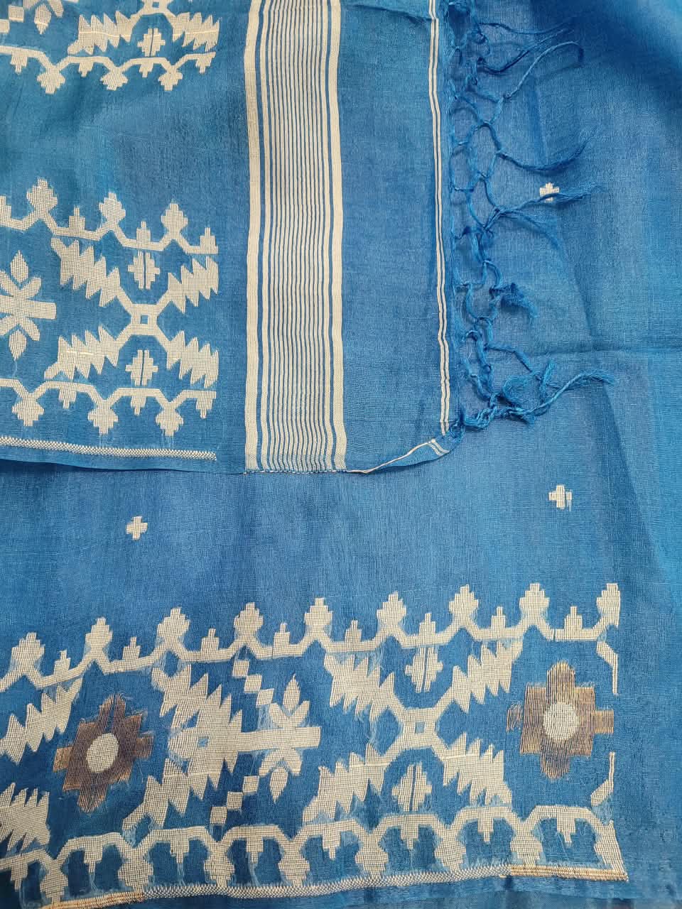 Blue Pure Tussar Jamdani Saree