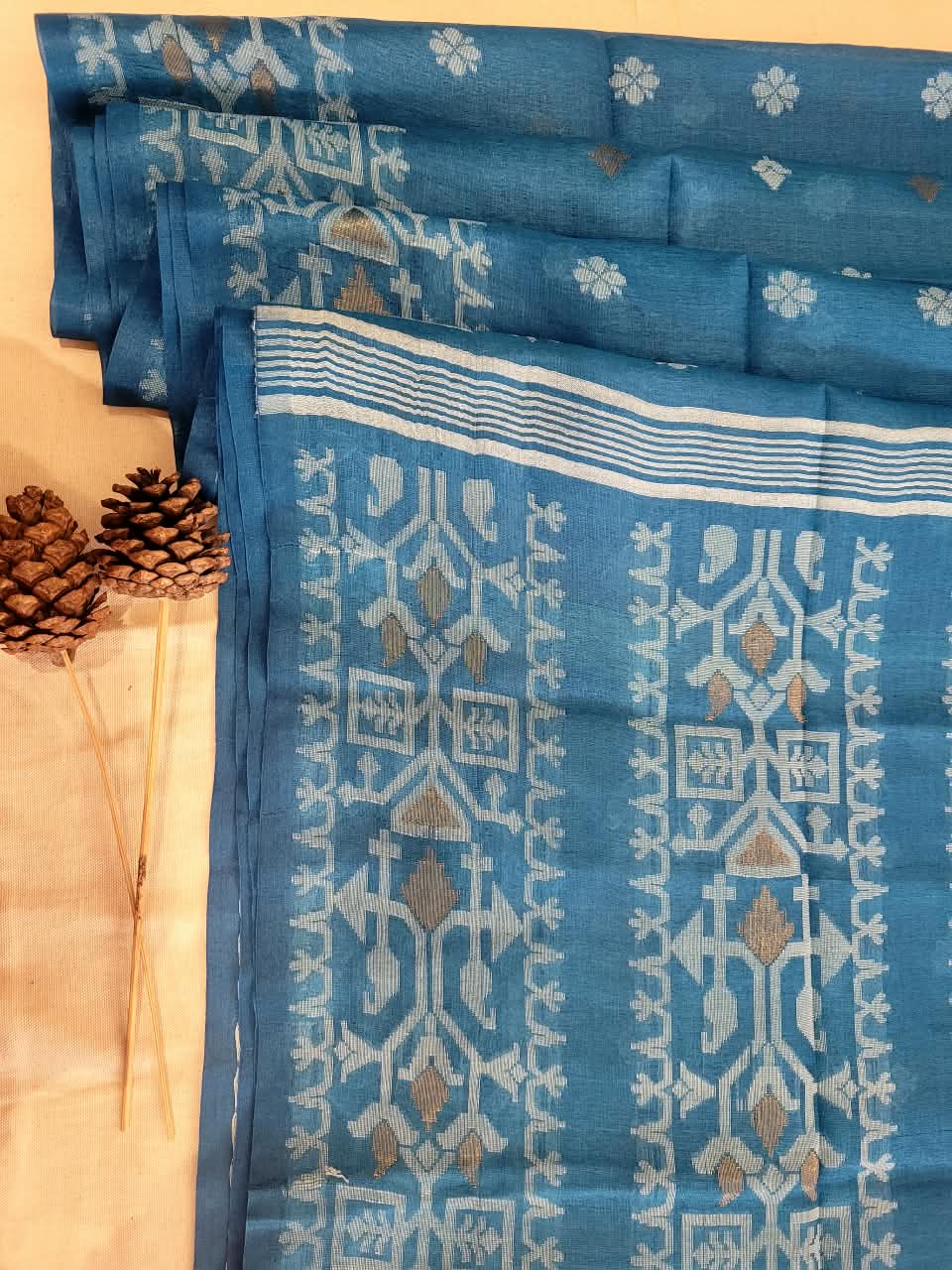Blue2 Pure Tussar Jamdani Saree
