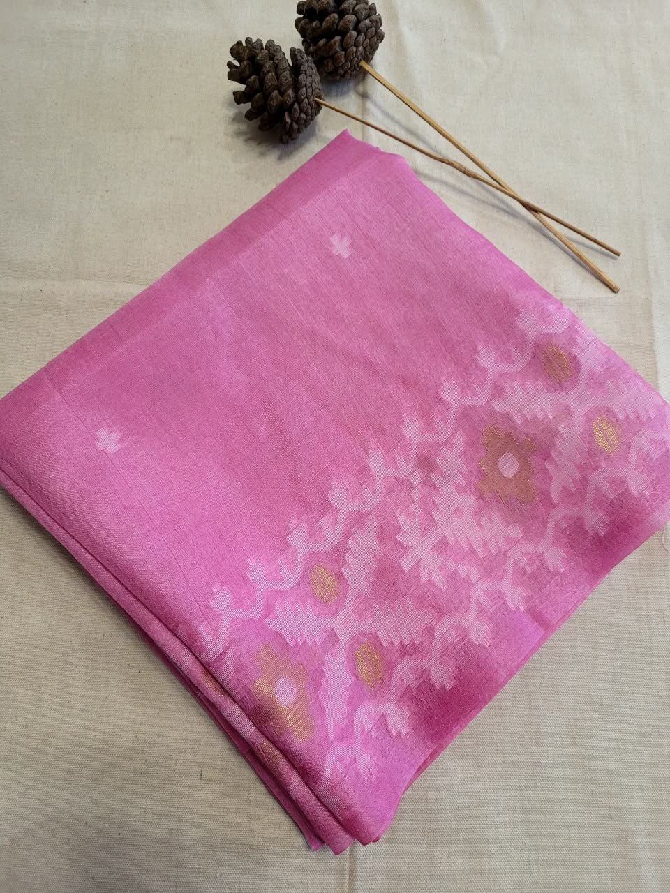 Pink Pure Tussar Jamdani Saree