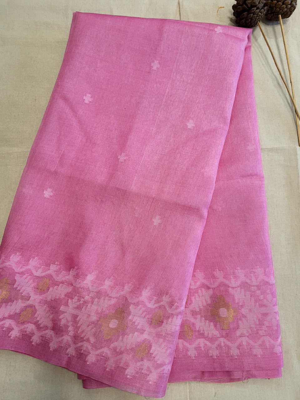 Pink Pure Tussar Jamdani Saree