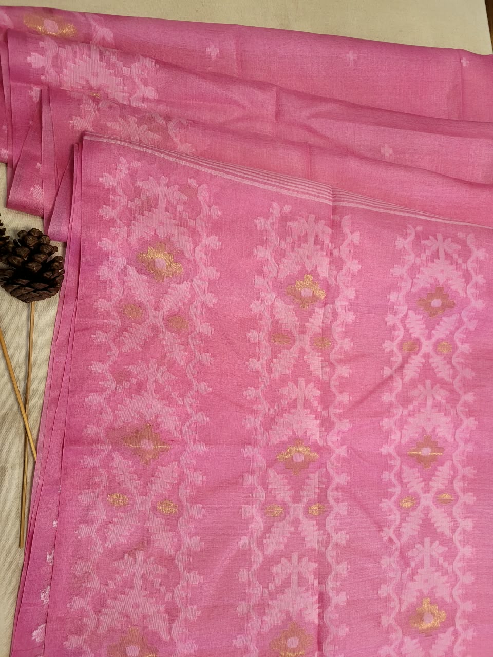 Pink Pure Tussar Jamdani Saree