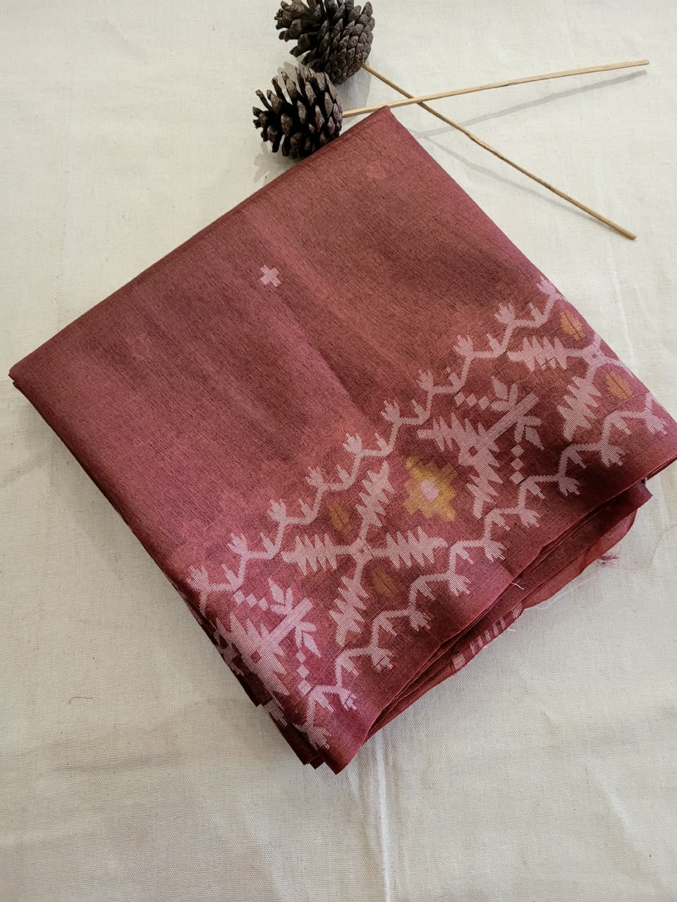 Cherry Pure Tussar Jamdani Saree