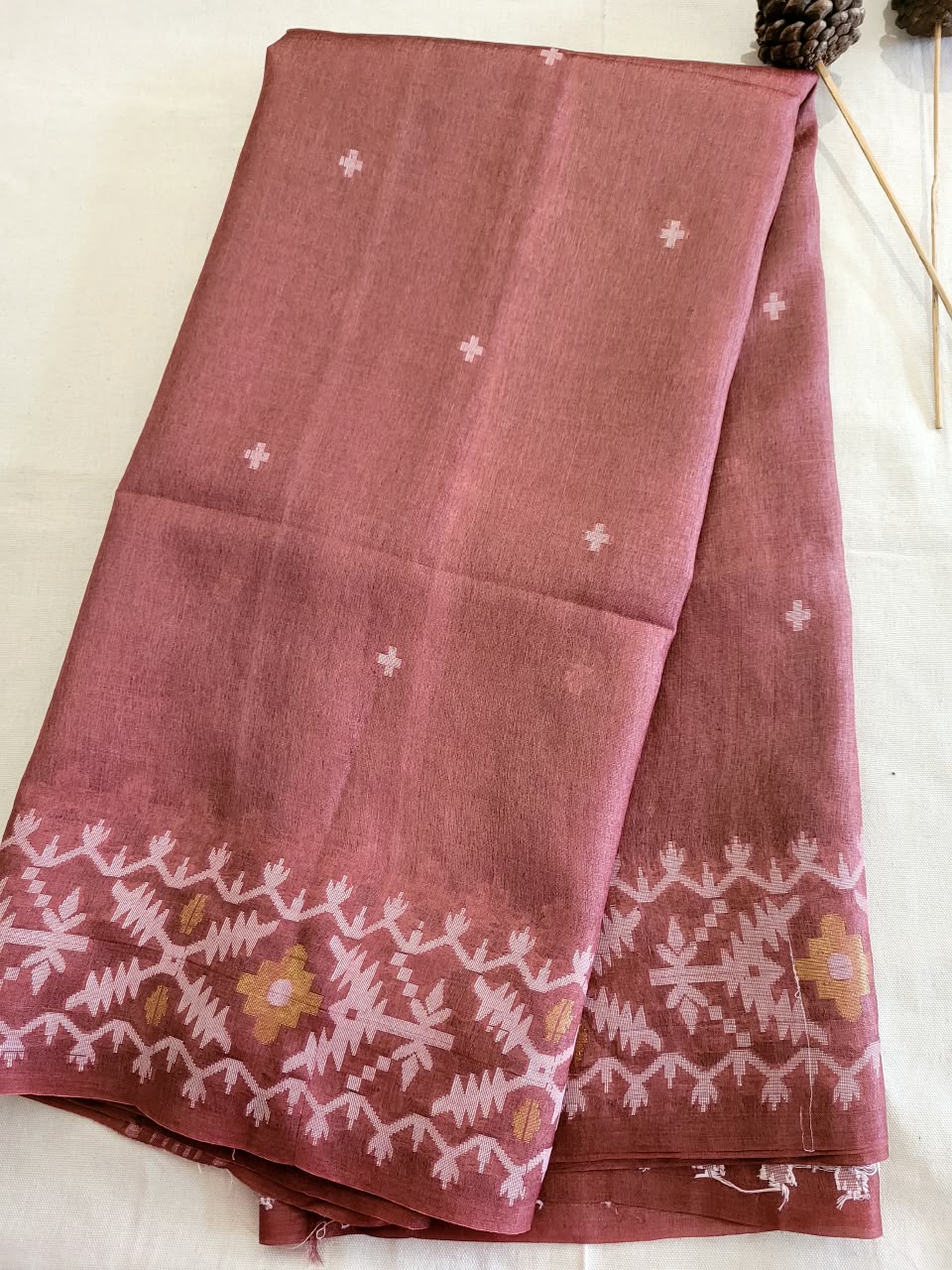 Cherry Pure Tussar Jamdani Saree