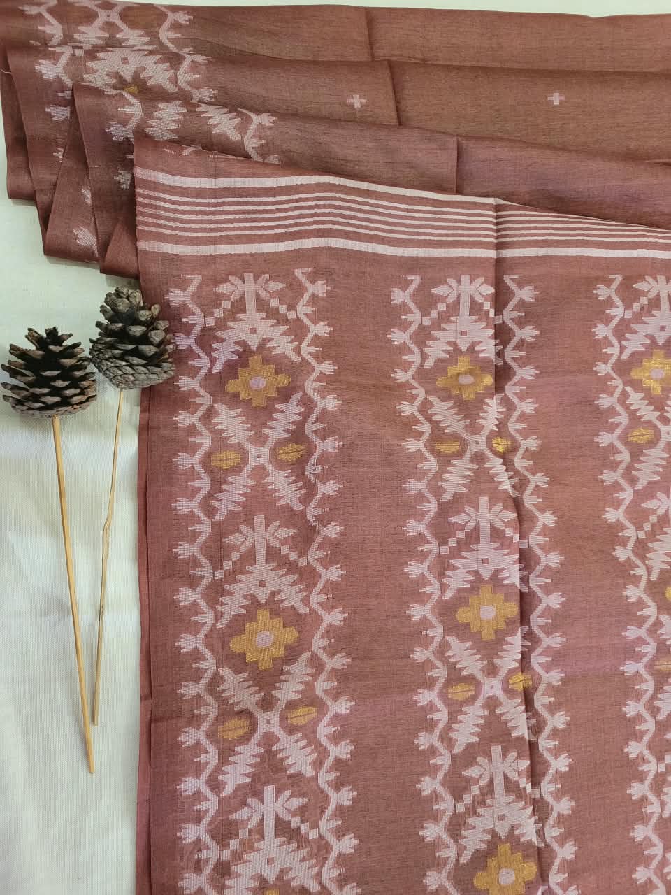 Cherry Pure Tussar Jamdani Saree