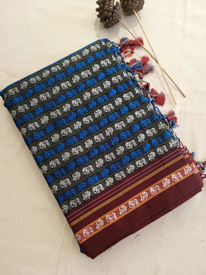 Blue HathiMor Khun Saree