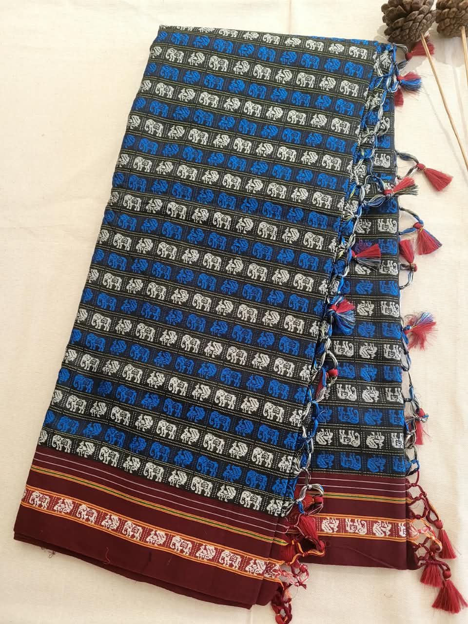 Blue HathiMor Khun Saree