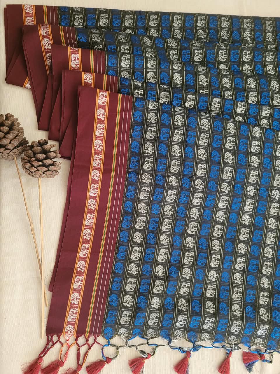 Blue HathiMor Khun Saree