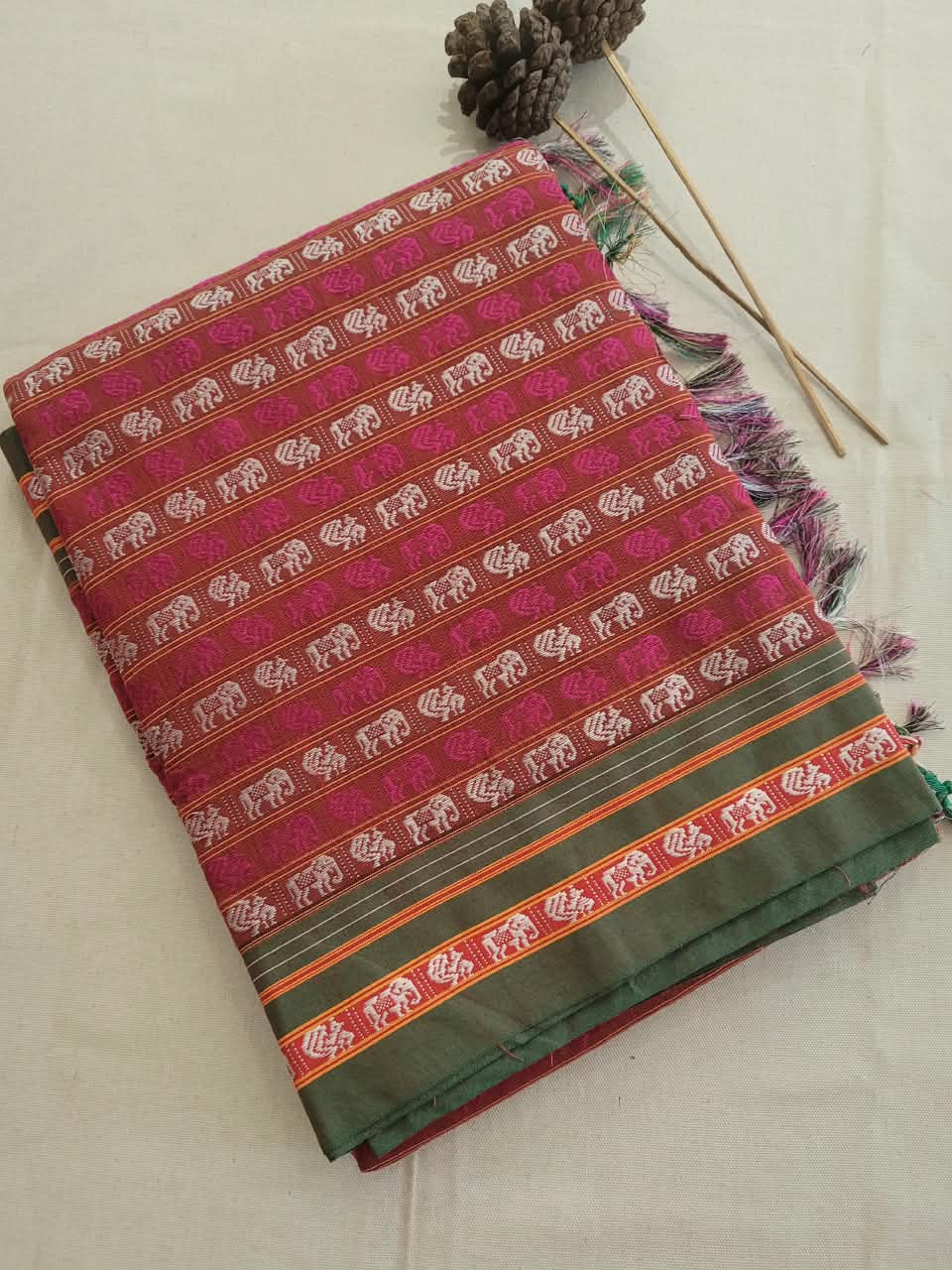 Pink HathiMor Khun Saree
