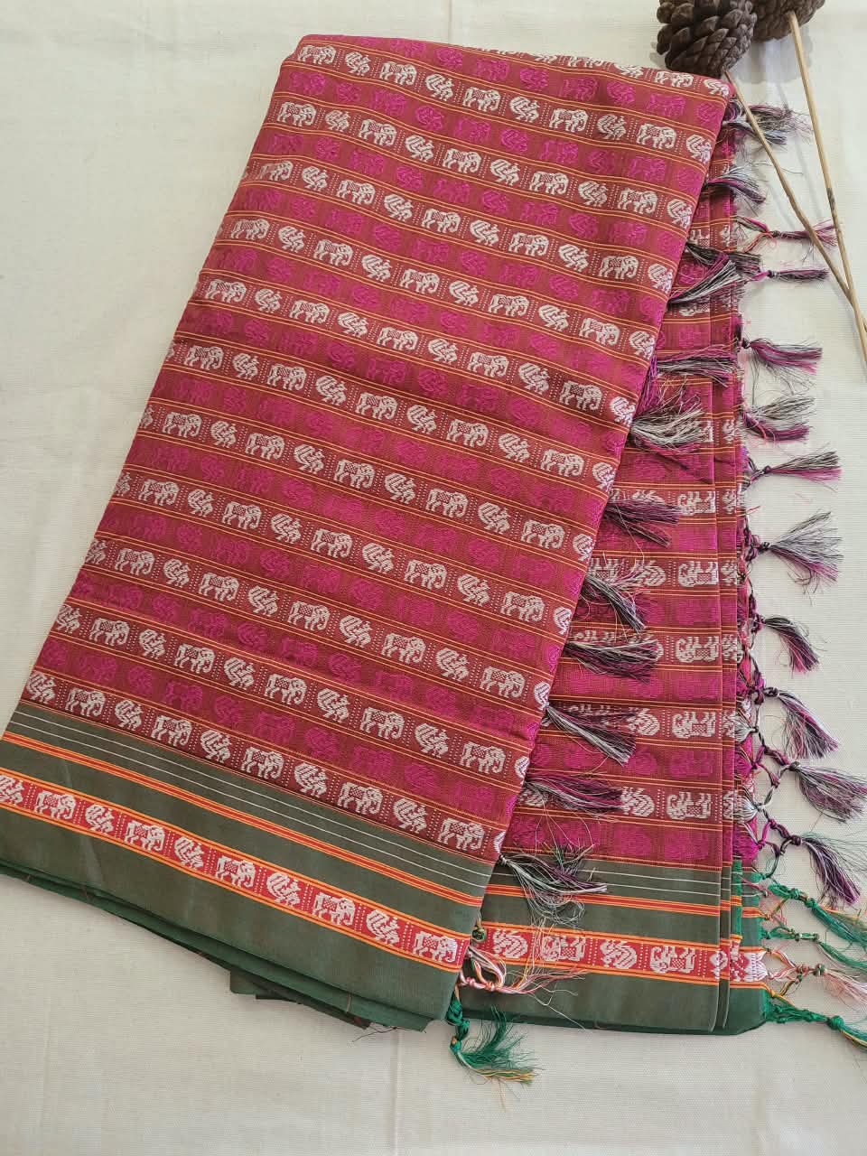 Pink HathiMor Khun Saree