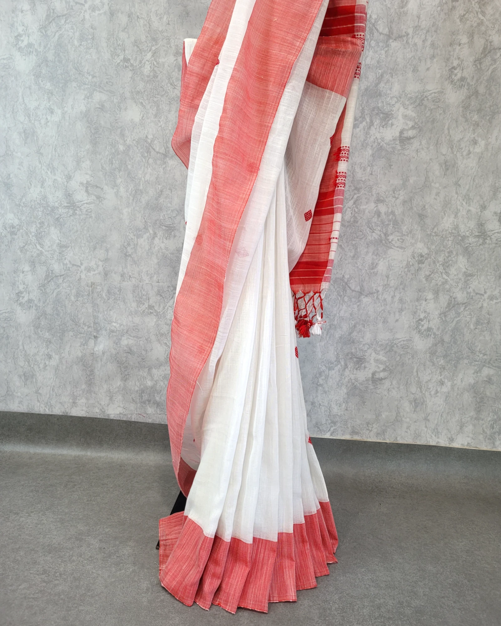 White Karni Linen Saree
