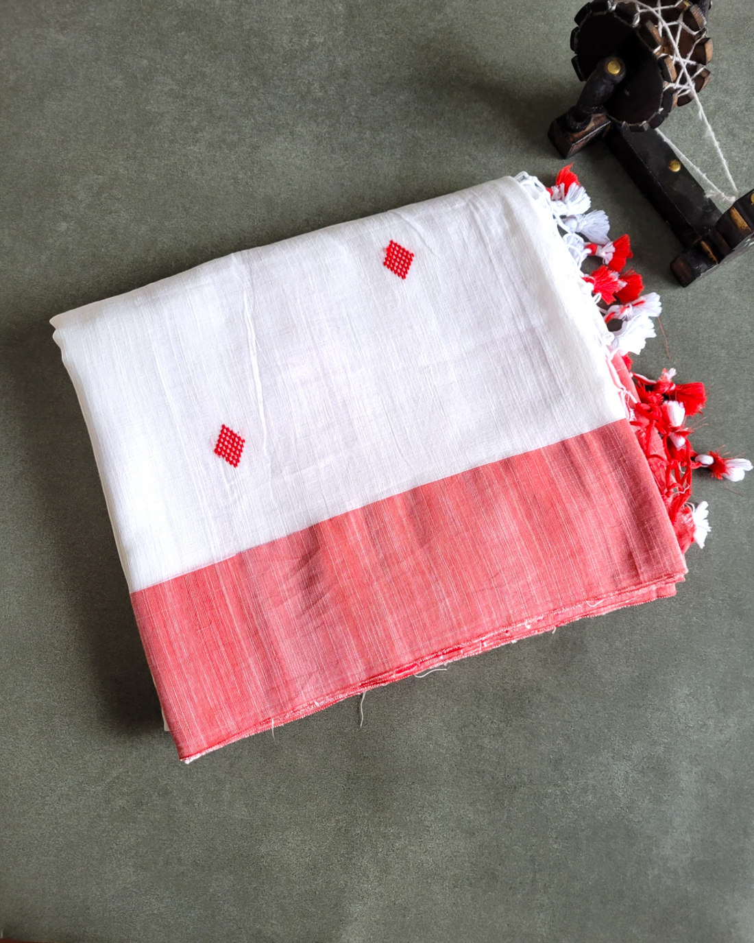 White Karni Linen Saree