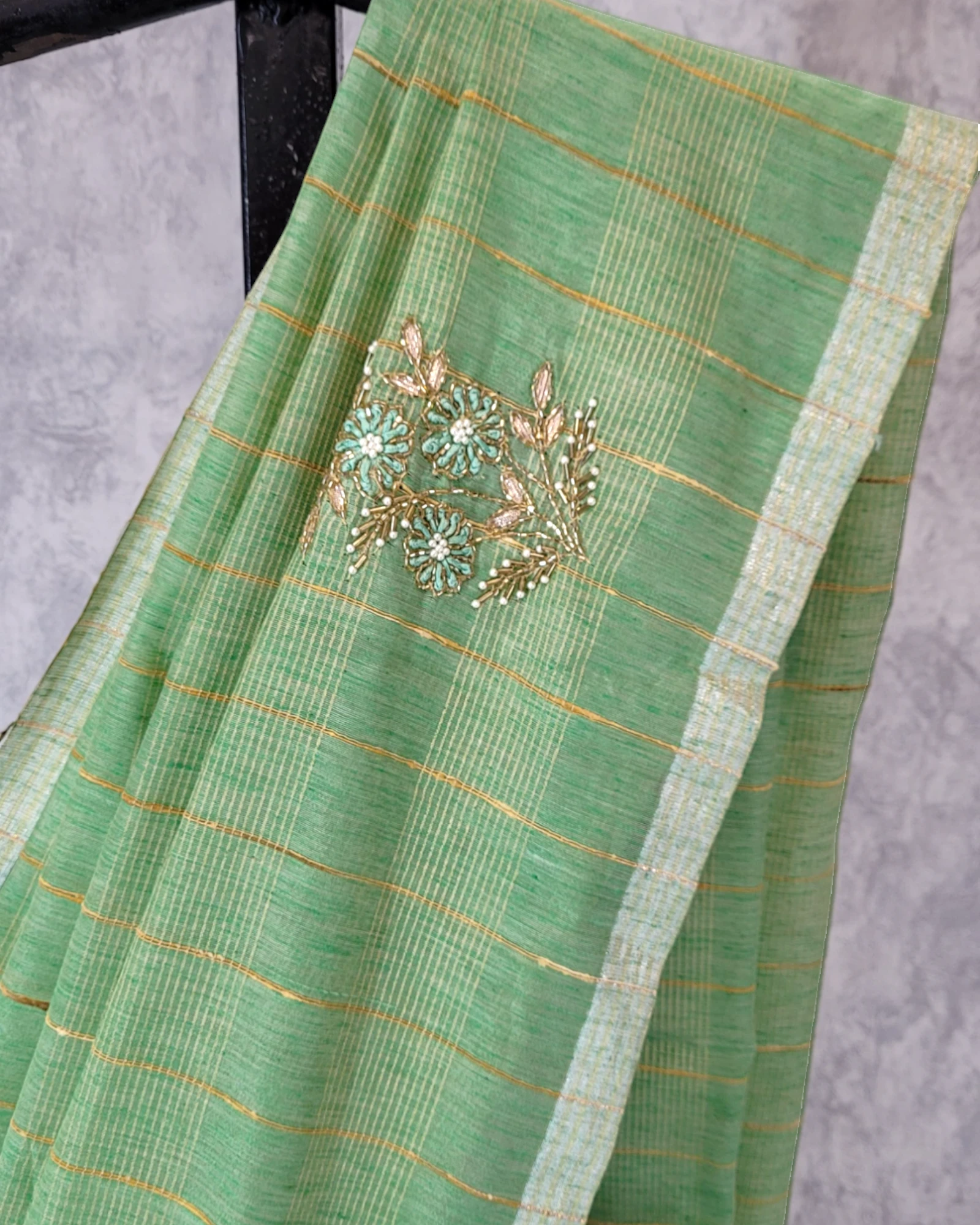 Green Chandani Linen Saree