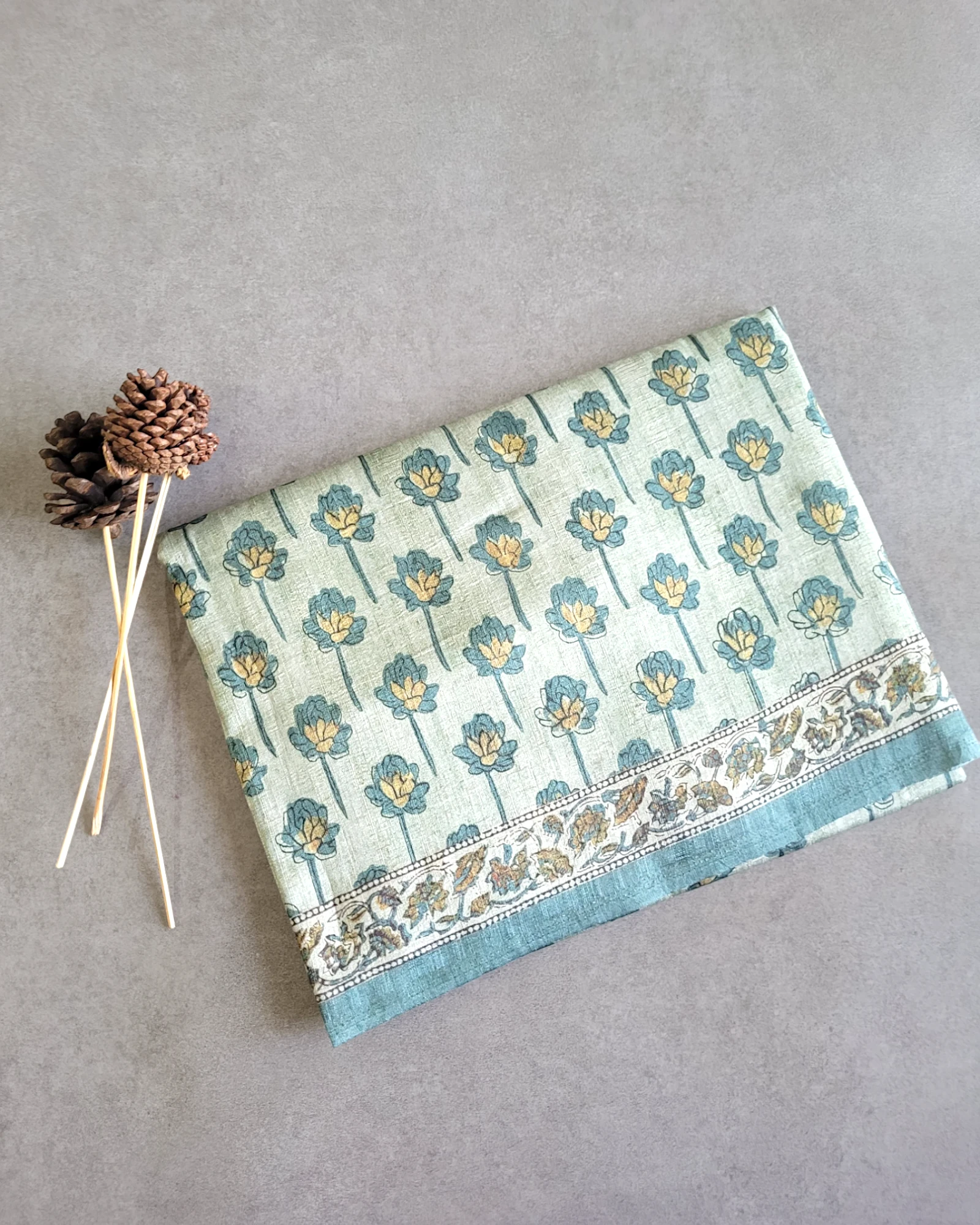 Green Printed Parijaat Saree