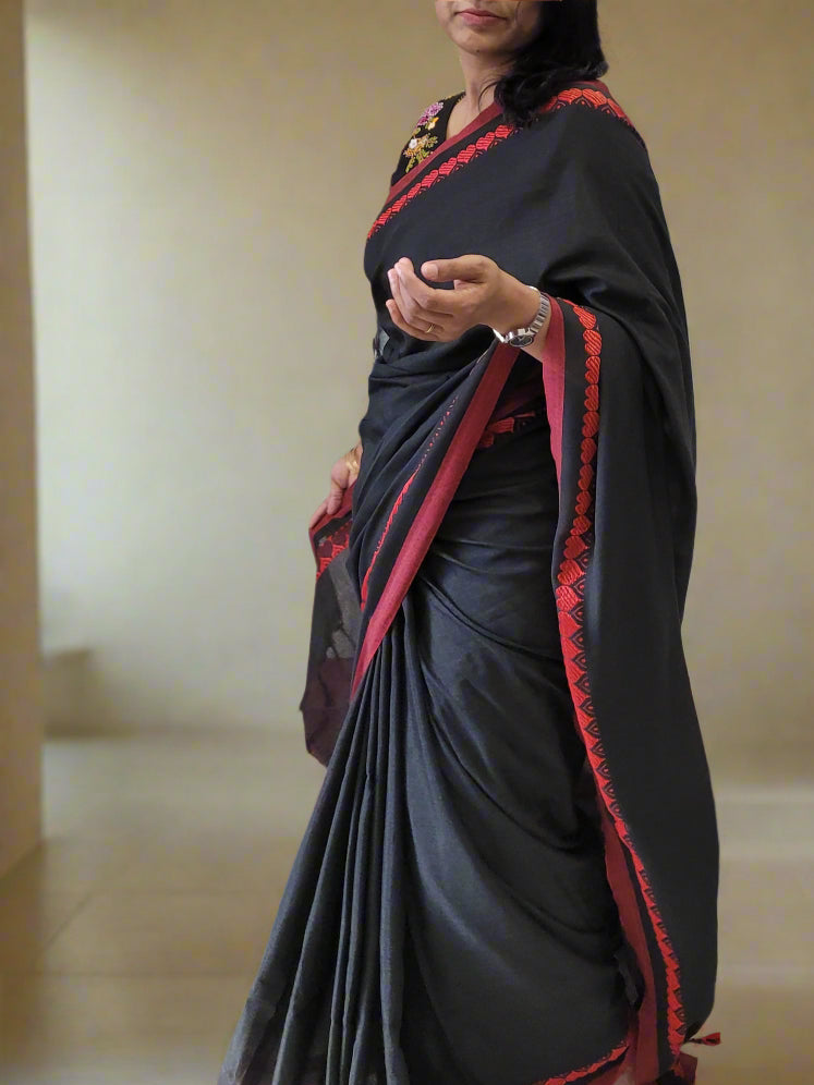 Black Hridaya Cotton Saree