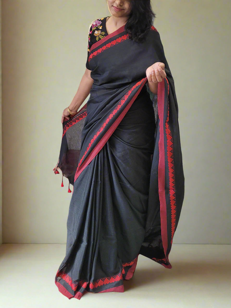 Black Hridaya Cotton Saree