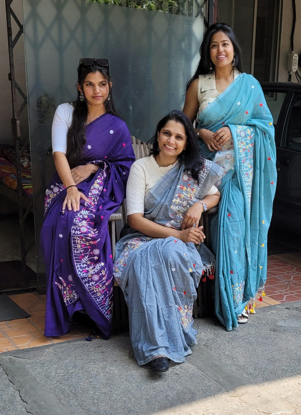 Grey Phool Cotton Saree