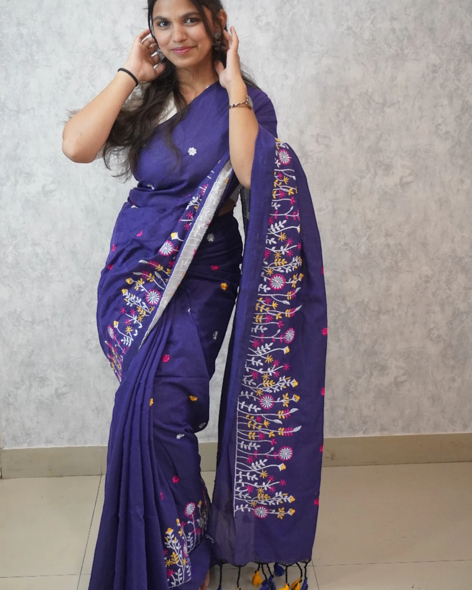 Purple Phool Cotton Saree