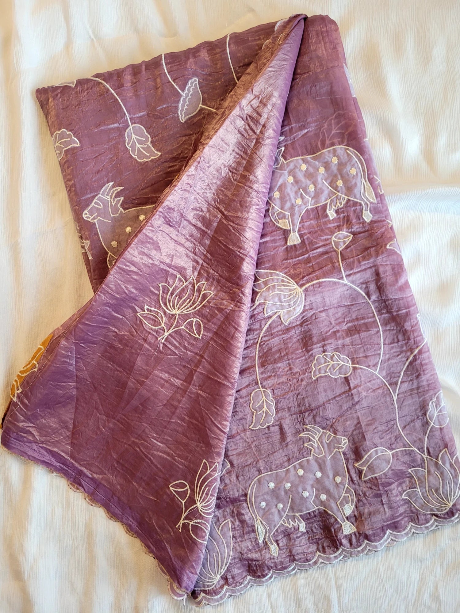 Mauve Tarini Saree(Lotus Embriodered blouse)