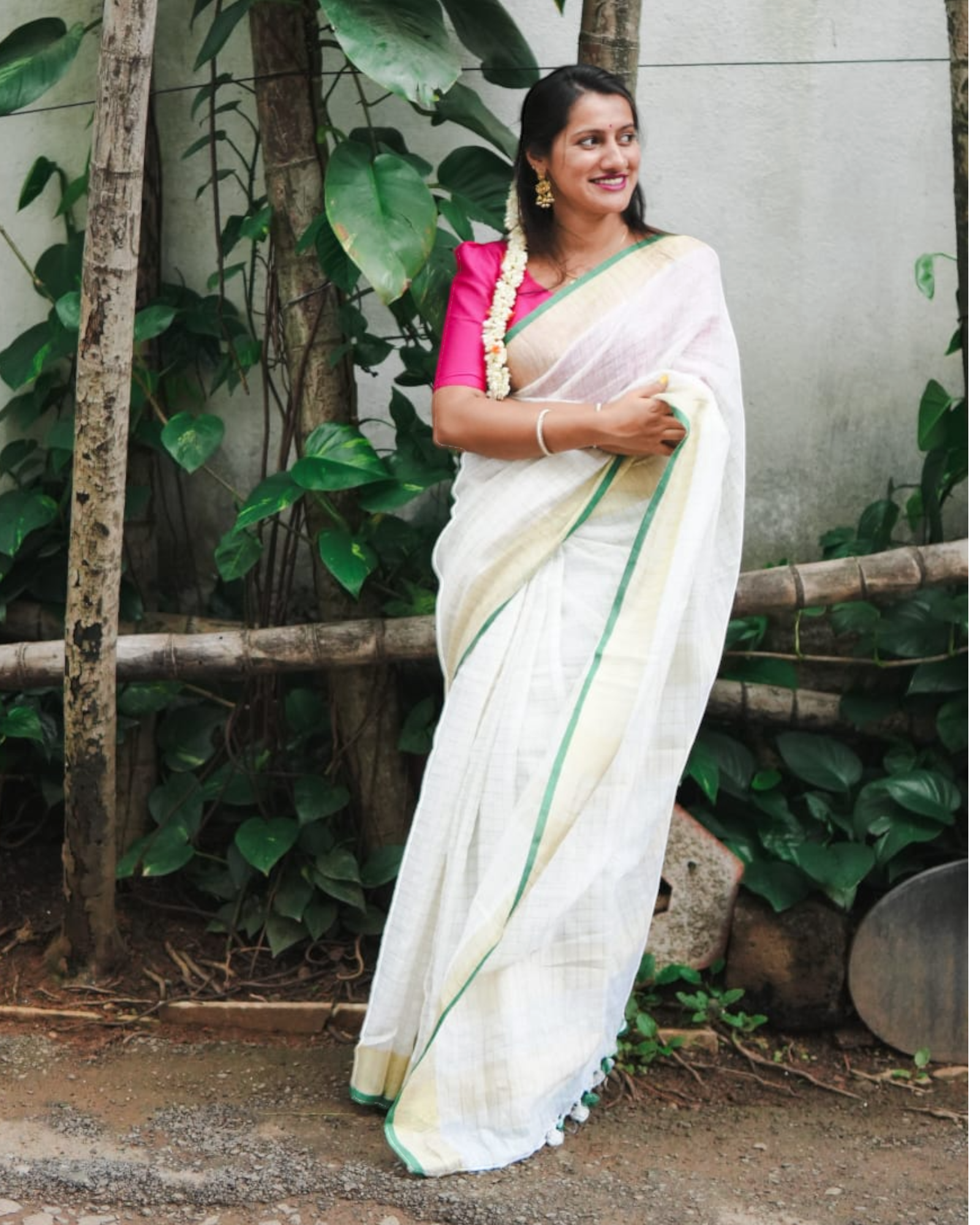 Green Shwetha3 Linen saree