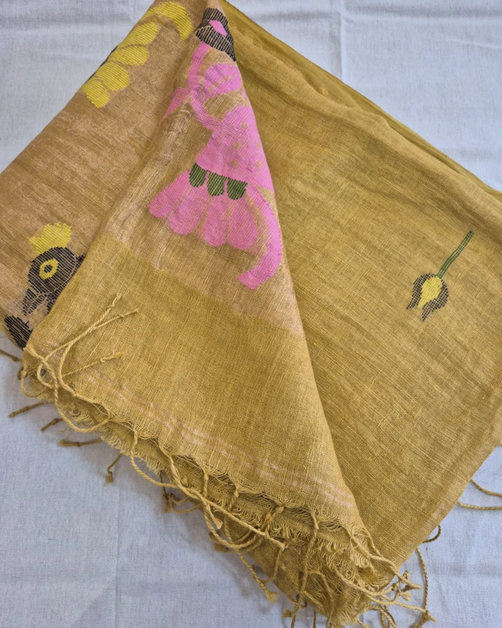 Yellow Mayuri Linen Saree