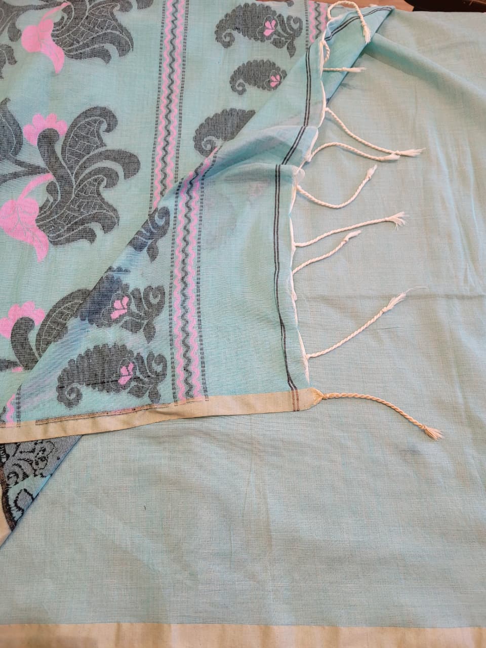 Seagreen Cotton Jamdani Saree CS002