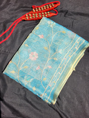 Blue Ishani Linen Tissue saree