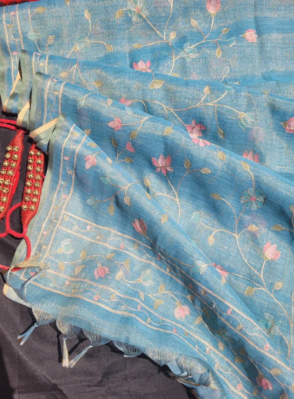 Blue Ishani Linen Tissue saree