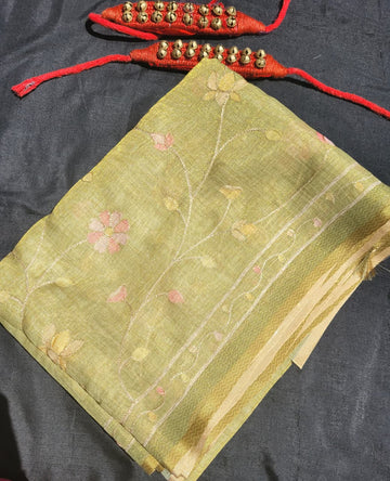 Green Ishani Linen Tissue saree