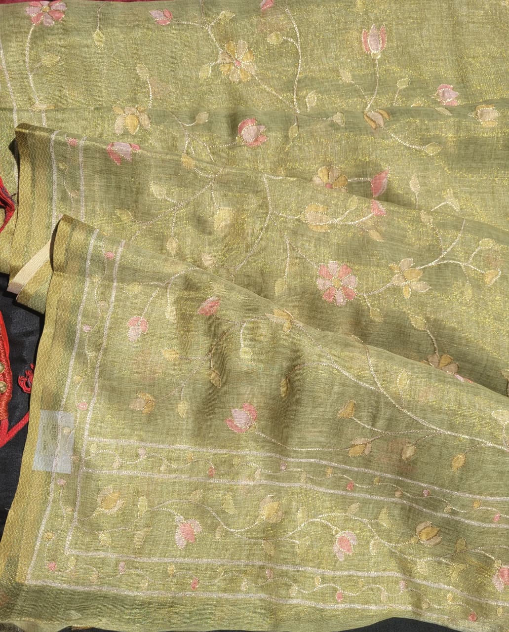 Green Ishani Linen Tissue saree