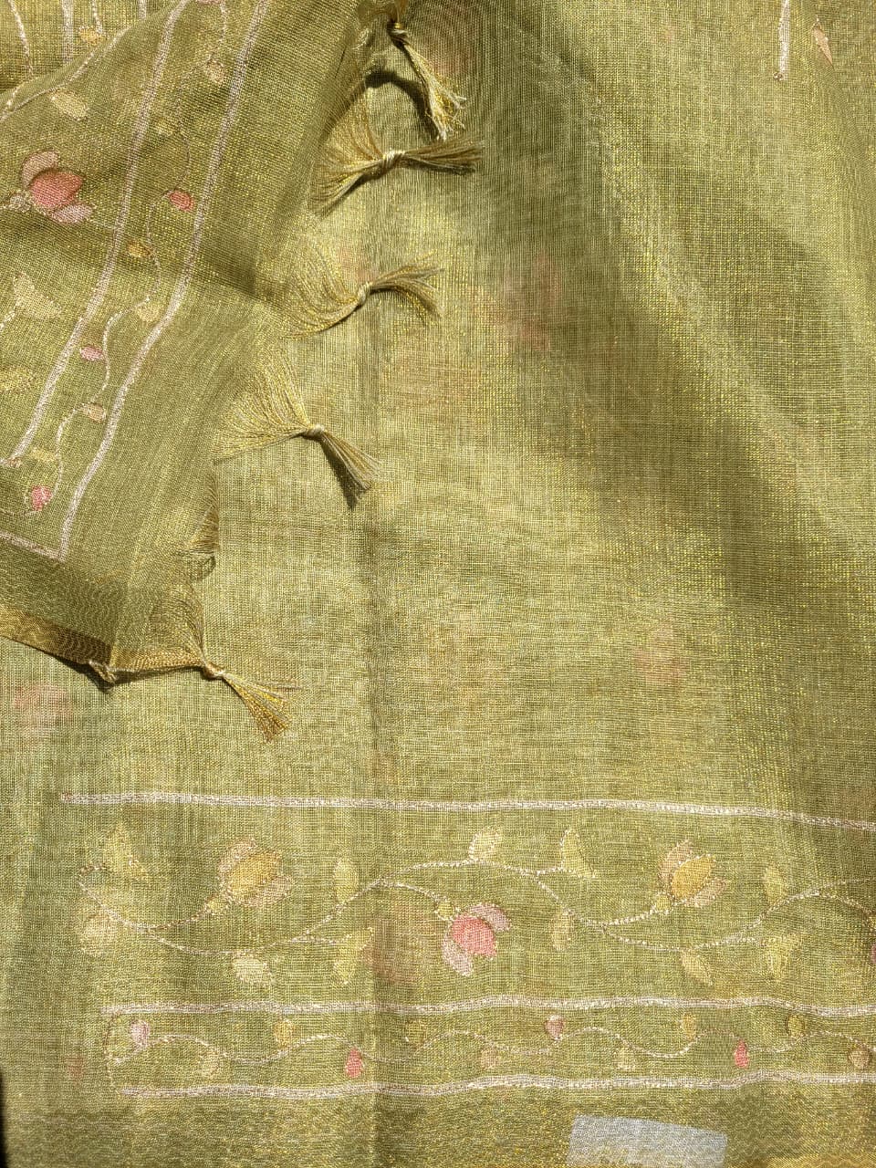Green Ishani Linen Tissue saree