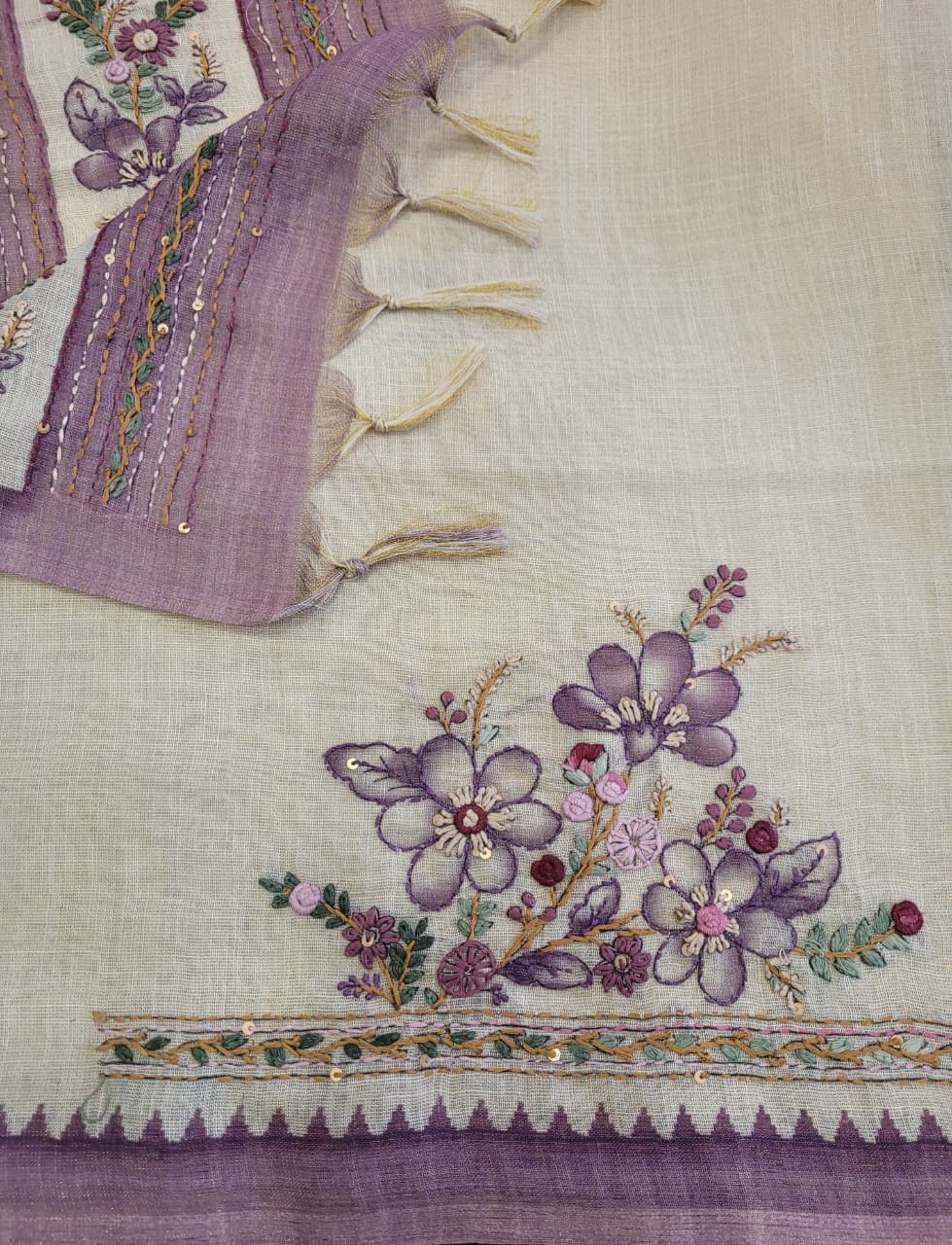 Lavender Lavina Linen Saree