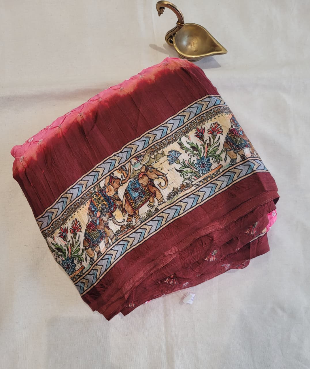 Pink Bandhani Modal Silk Saree