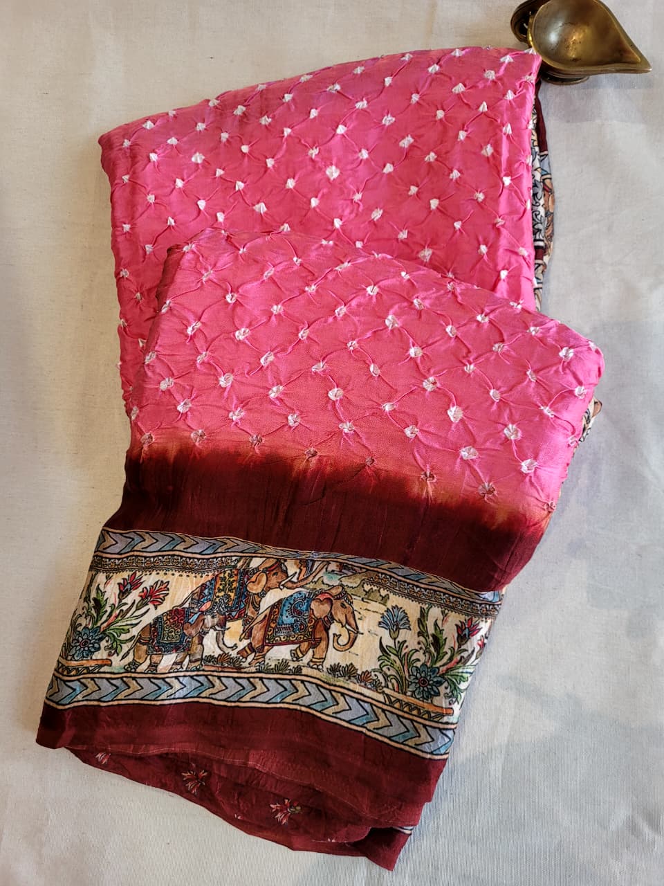 Pink Bandhani Modal Silk Saree