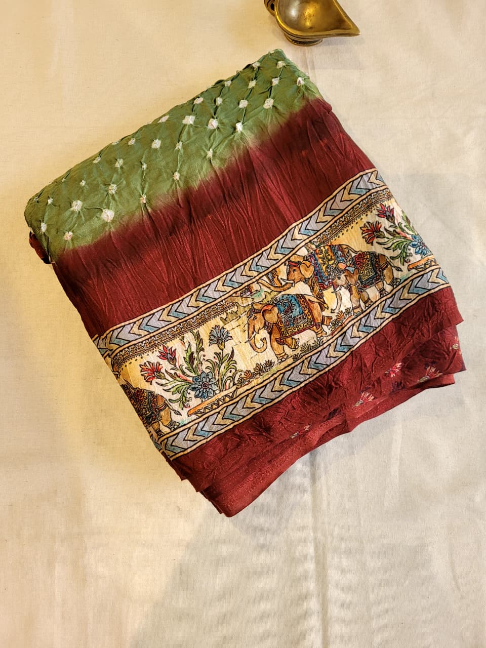 Green Bandhani Modal Silk Saree