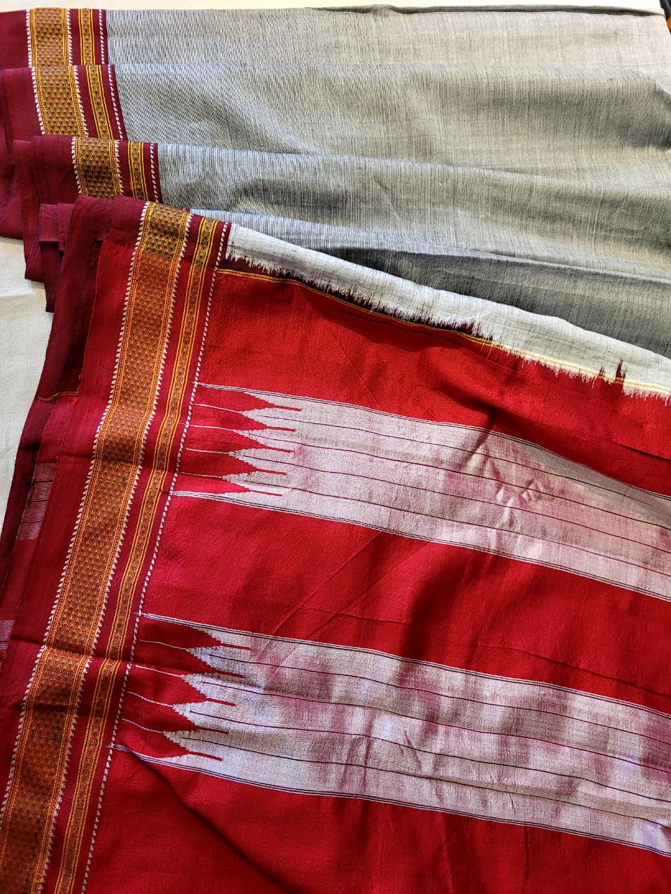 Grey Ilkal Cotton Saree Silk Pallu