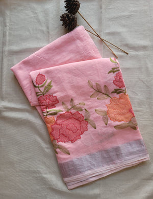 Baby Pink Triveni Mul Saree