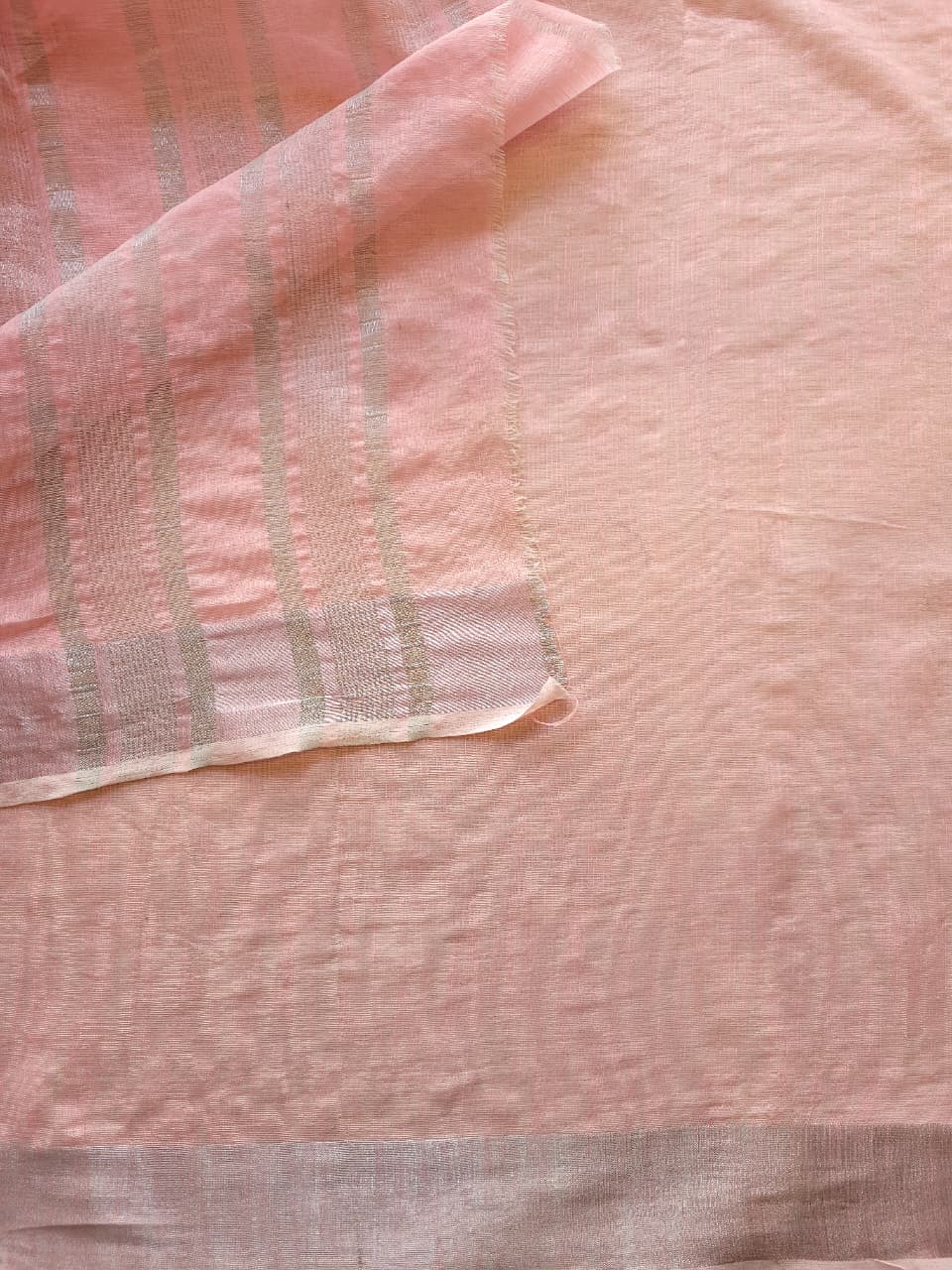 Baby Pink Triveni Mul Saree