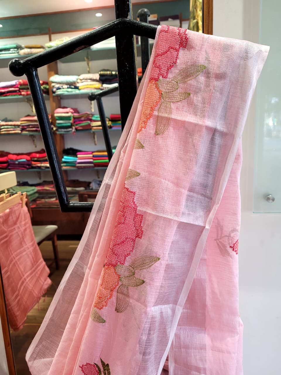 Baby Pink Triveni Mul Saree