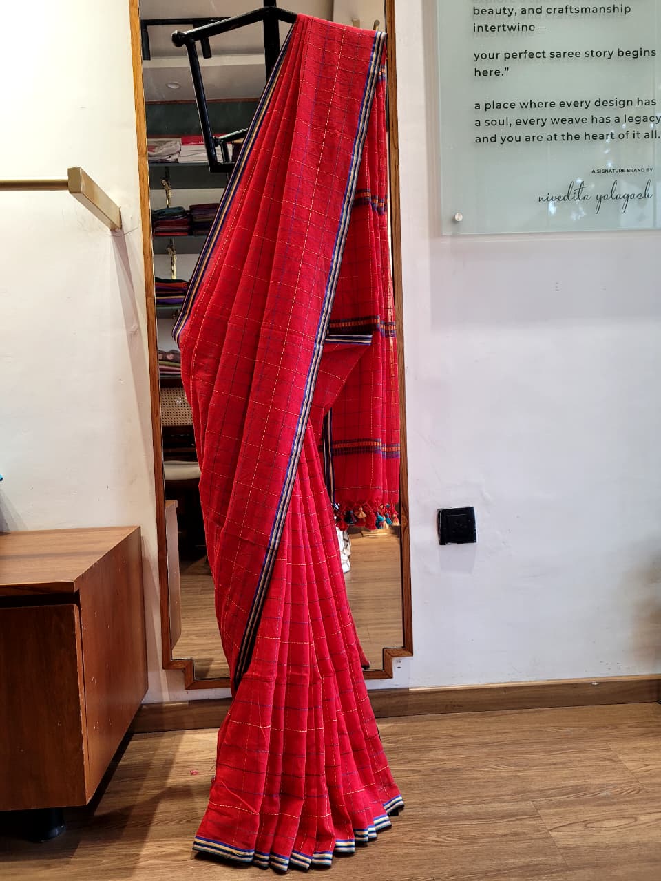 Red Cotton Kantha  saree