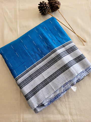 Blue Ilkal Cotton Saree Silk Pallu