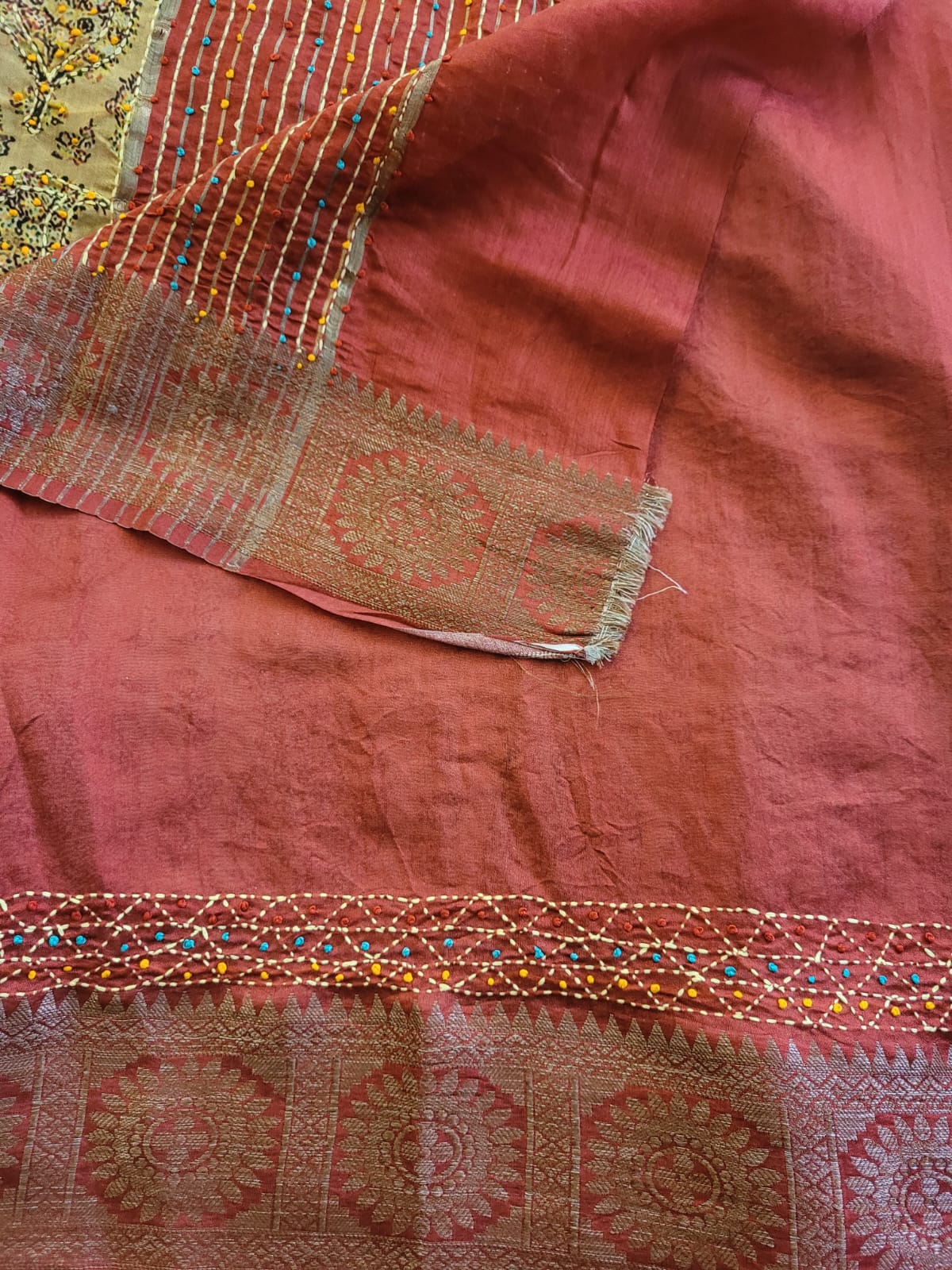 Almond Pure Tussar Saree with Hand Embriodery