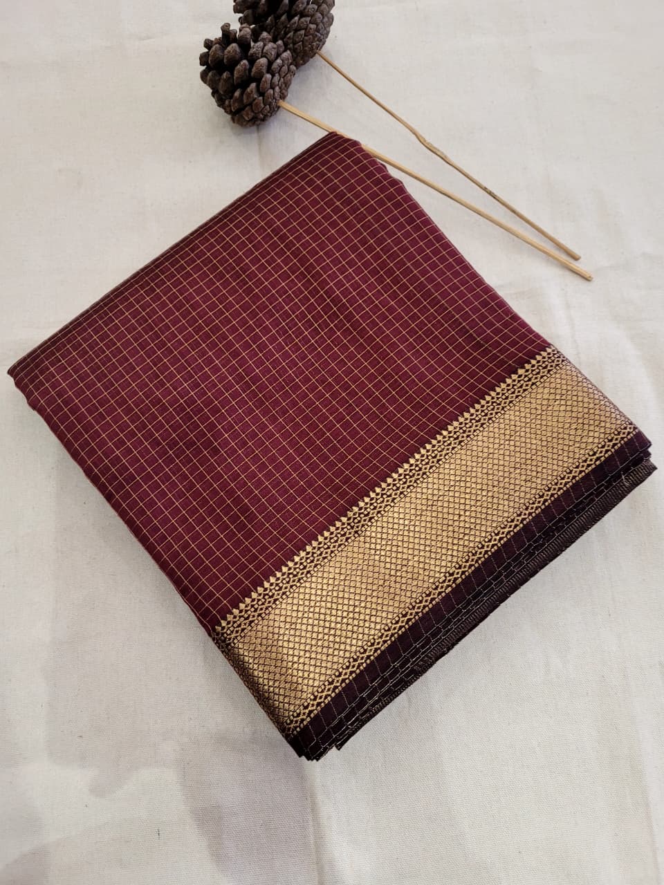 Maroon Checks Maheshwari Sico Saree