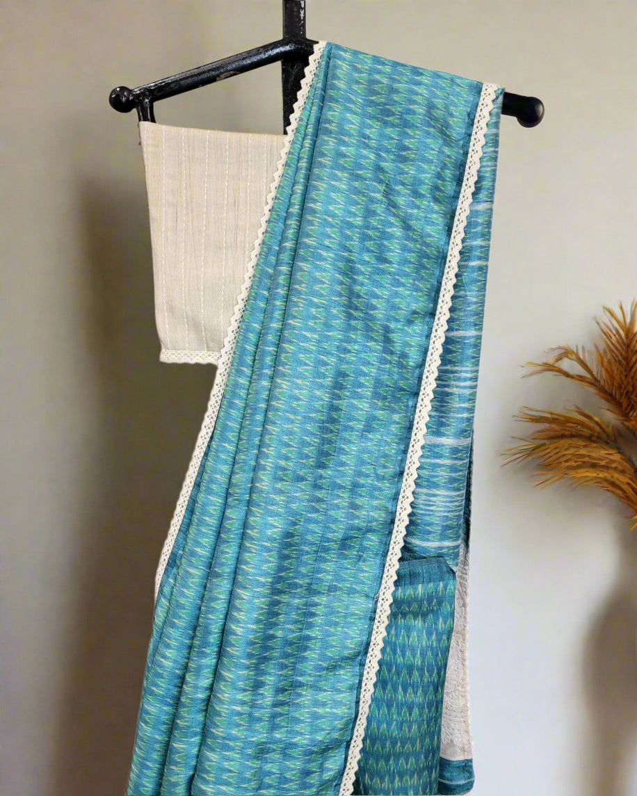 Teal Madhavi Tussar Saree